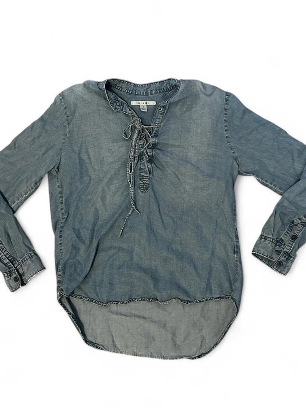 Miami Blue Lace Up Lyocell Blouse Womens Small Long Sleeve Western Chambray